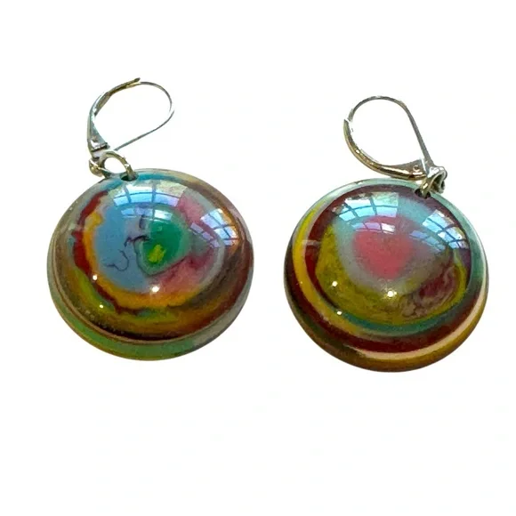 Vintage Colorful Resin Swirl Earrings. Lever backs. EUC - Picture 3 of 8